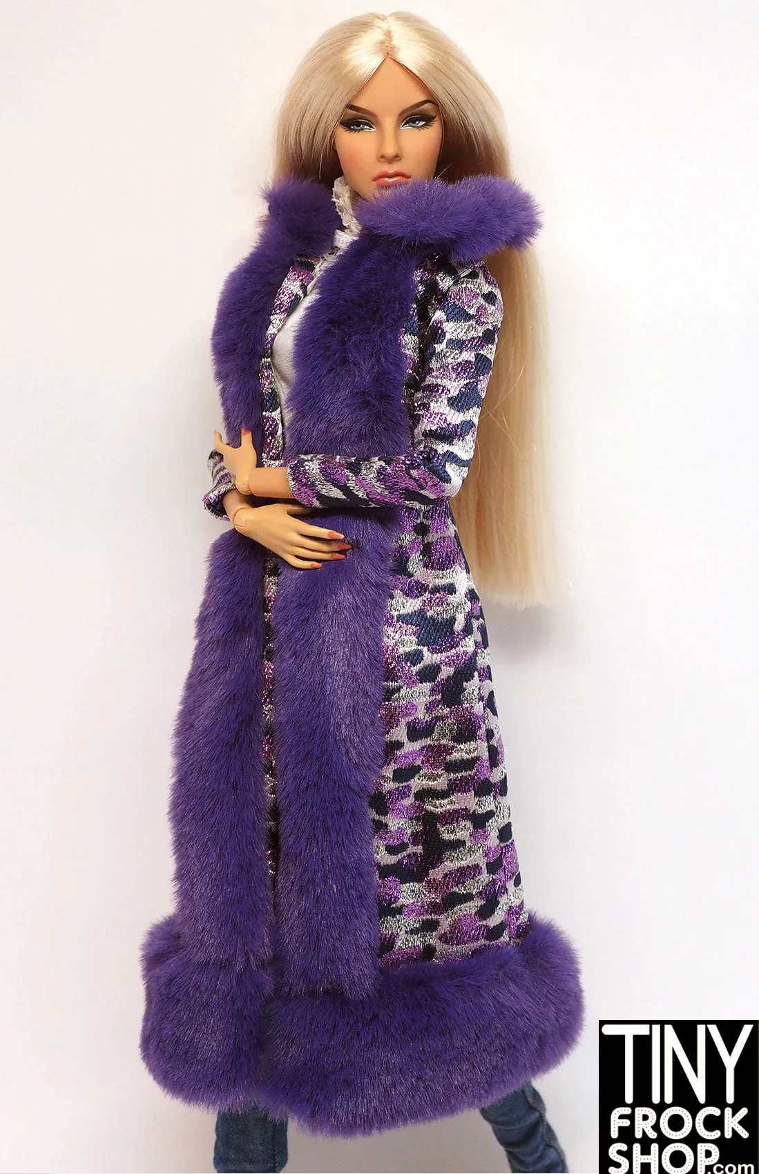 Integrity Poppy Parker Ultra Violet Purple Brocade Coat with Fur