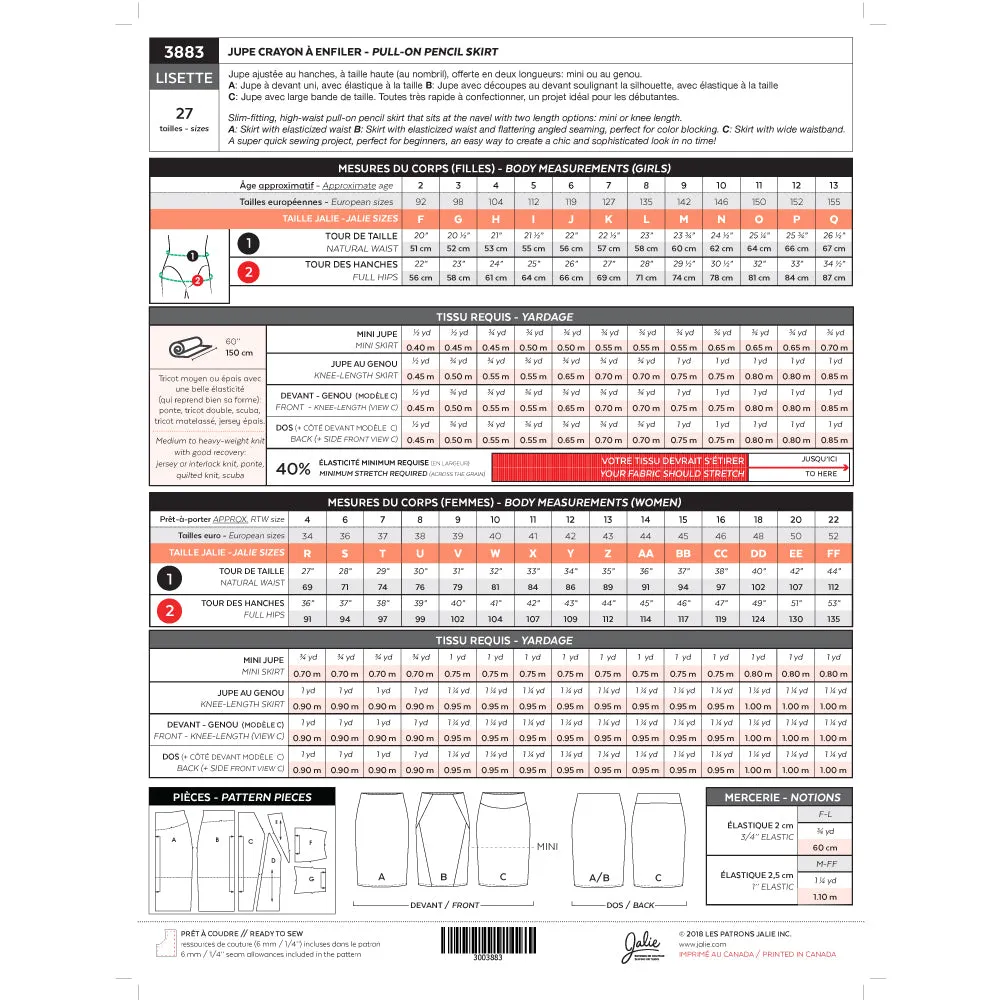 Jalie Pattern 3883 - LISETTE Pull-on Pencil Skirt