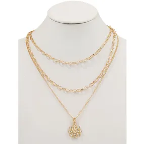 JAN37364 - Layered Chain Flower Necklace