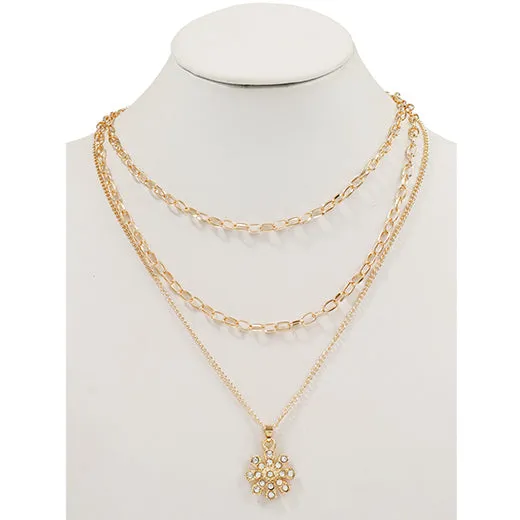 JAN37364 - Layered Chain Flower Necklace