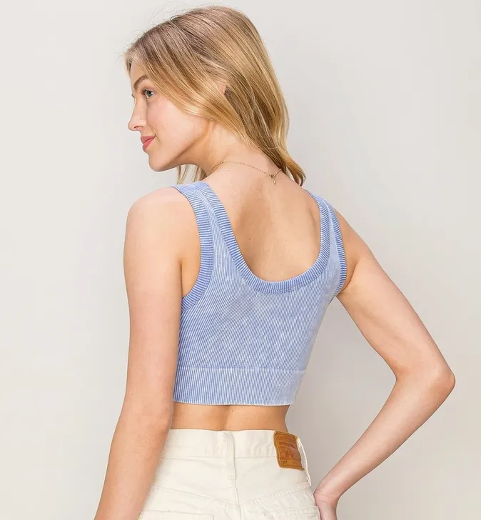 Jayla - Mineral Wash Ribbed Brami Top (Blue)