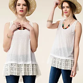 Kori America Off White Lace Ruffled Lace Tank Top-Extender