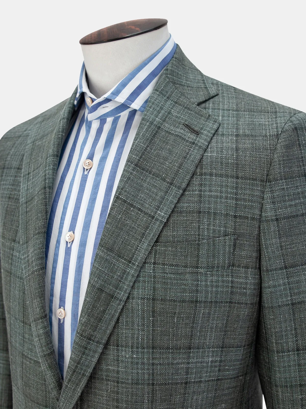 Lago Blazer Wool Silk & Linen Check Mid Green