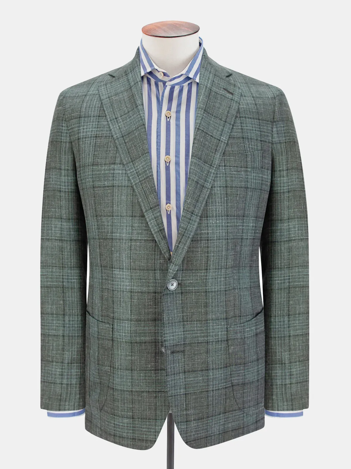 Lago Blazer Wool Silk & Linen Check Mid Green