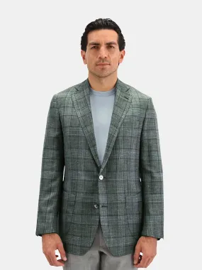 Lago Blazer Wool Silk & Linen Check Mid Green