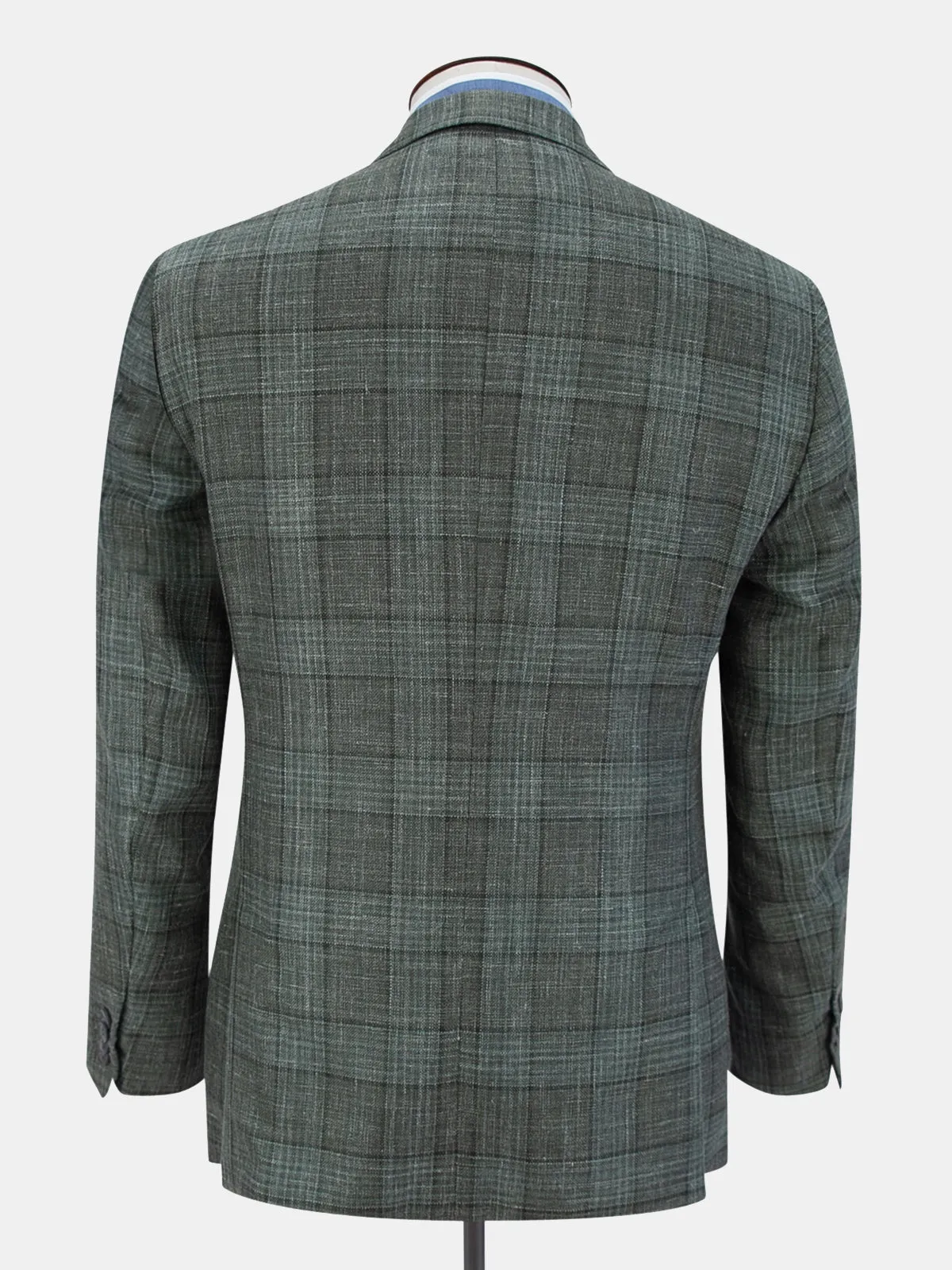 Lago Blazer Wool Silk & Linen Check Mid Green