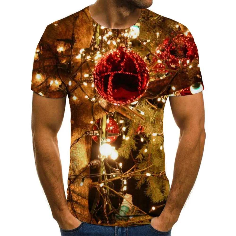 lanterns on tree tshirts festival Novelty 3D shirt Christmas men art costume Cool