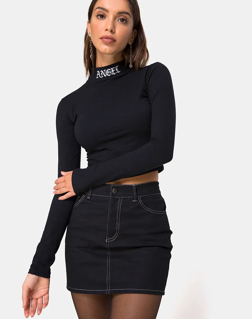 Lara Crop in Black with Angel Embro