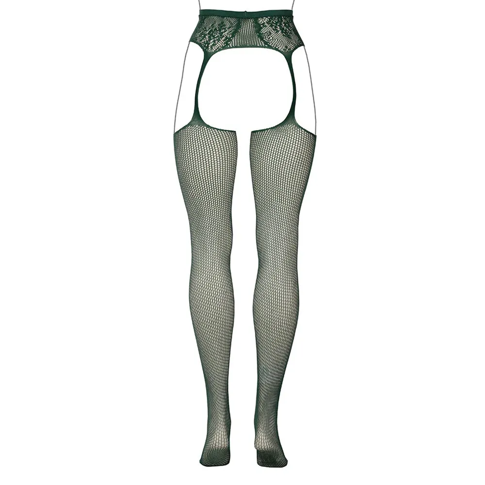 Le Désir Green Fishnet & Lace Garter Belt Combo XL