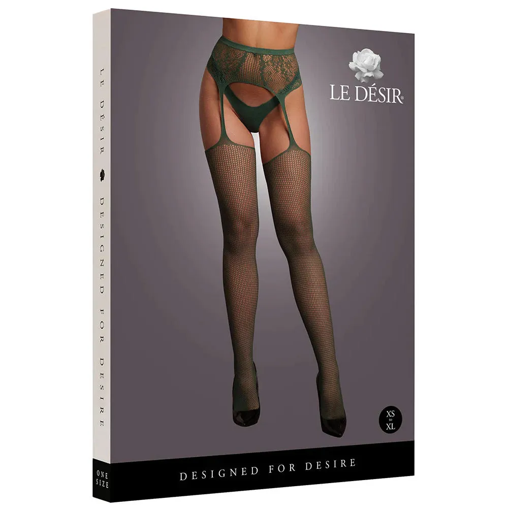 Le Désir Green Fishnet & Lace Garter Belt Combo