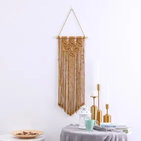 Leaf Design Wall Hanging Macrame with Tassels - Brown