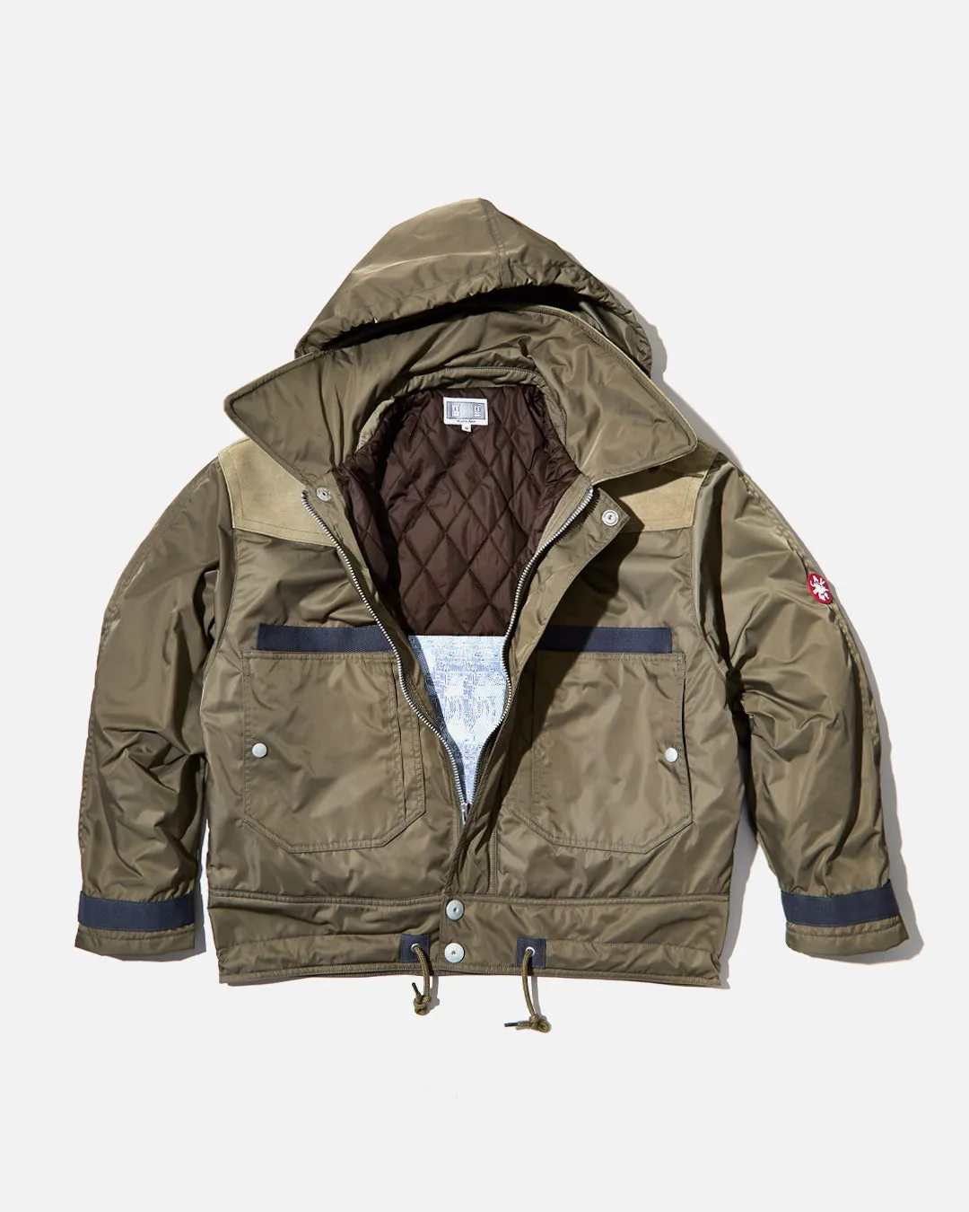 Leather Shoulder Bomber Jacket - Khaki