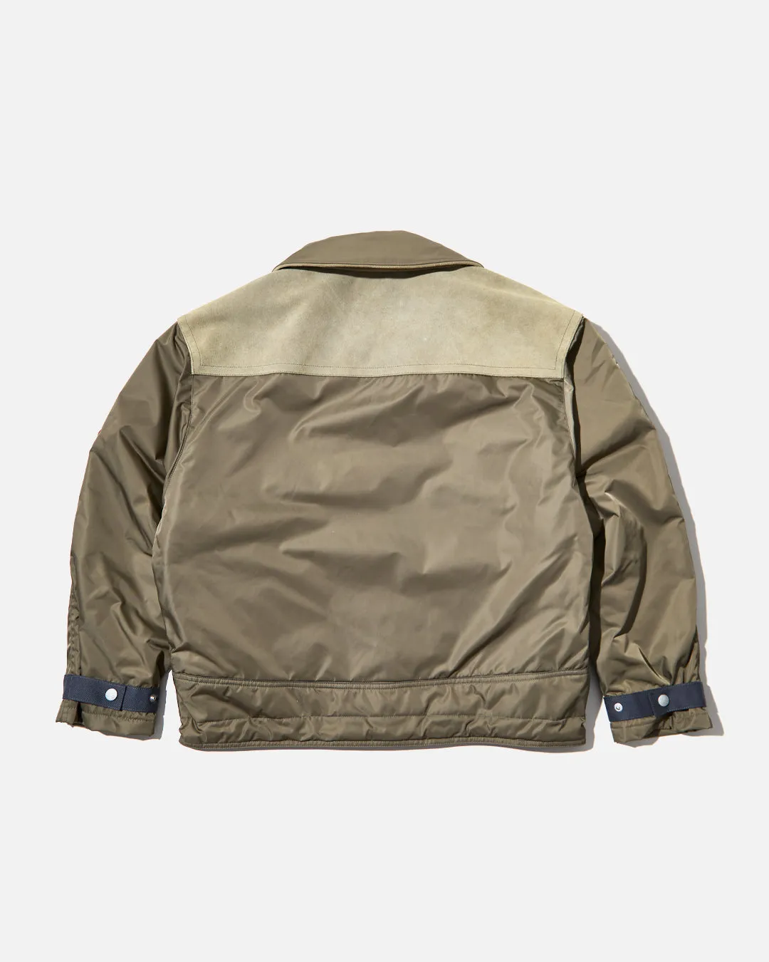 Leather Shoulder Bomber Jacket - Khaki