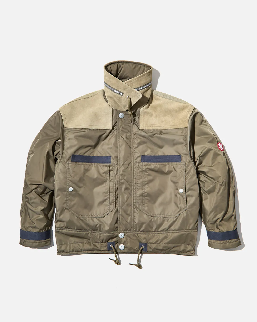 Leather Shoulder Bomber Jacket - Khaki