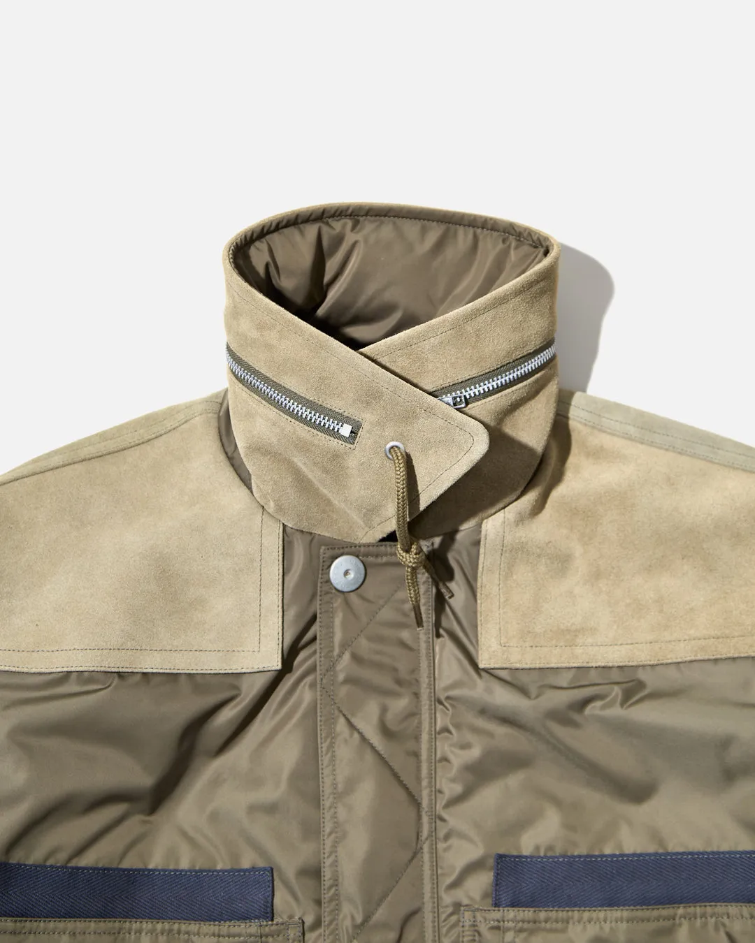 Leather Shoulder Bomber Jacket - Khaki