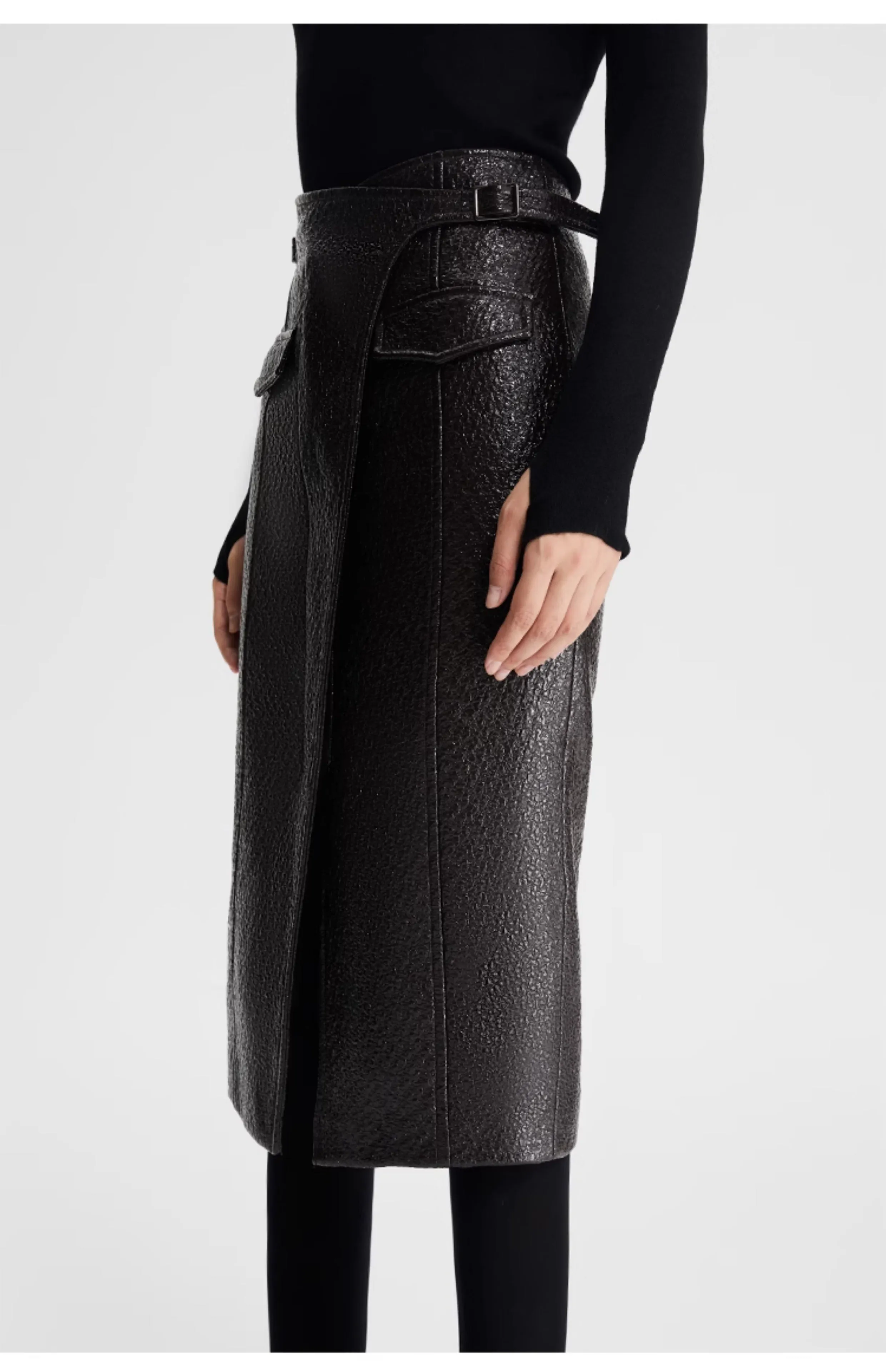 LEDIM W spoon texture skirt autumn midi pencil skirt - Mogie