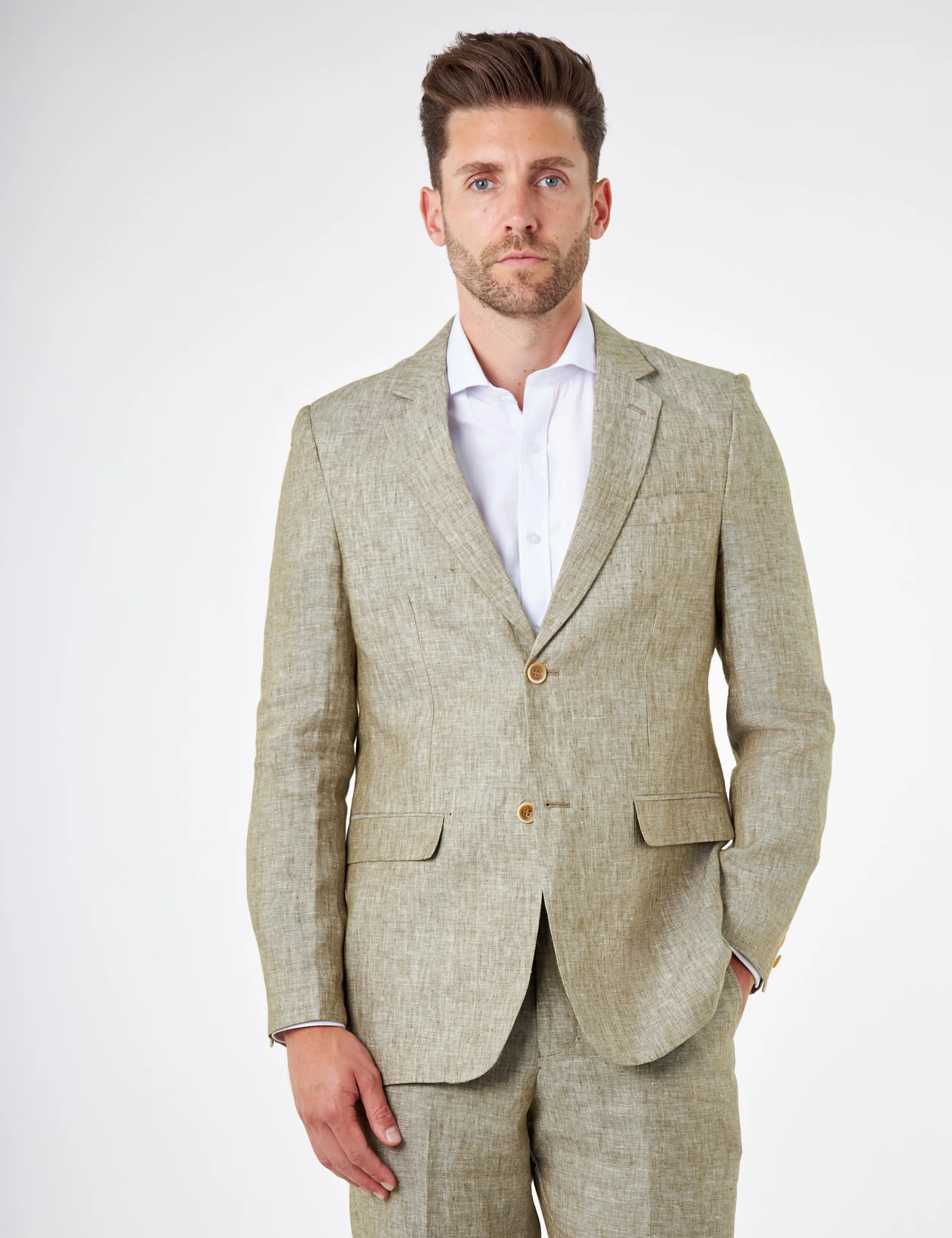 LEWIS - Sage Green Linen Tailored Fit Summer Suit Blazer