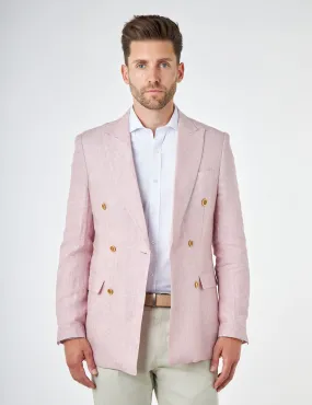 LEWIS - Tailored Fit Pink Linen Double Breasted Suit Jacket