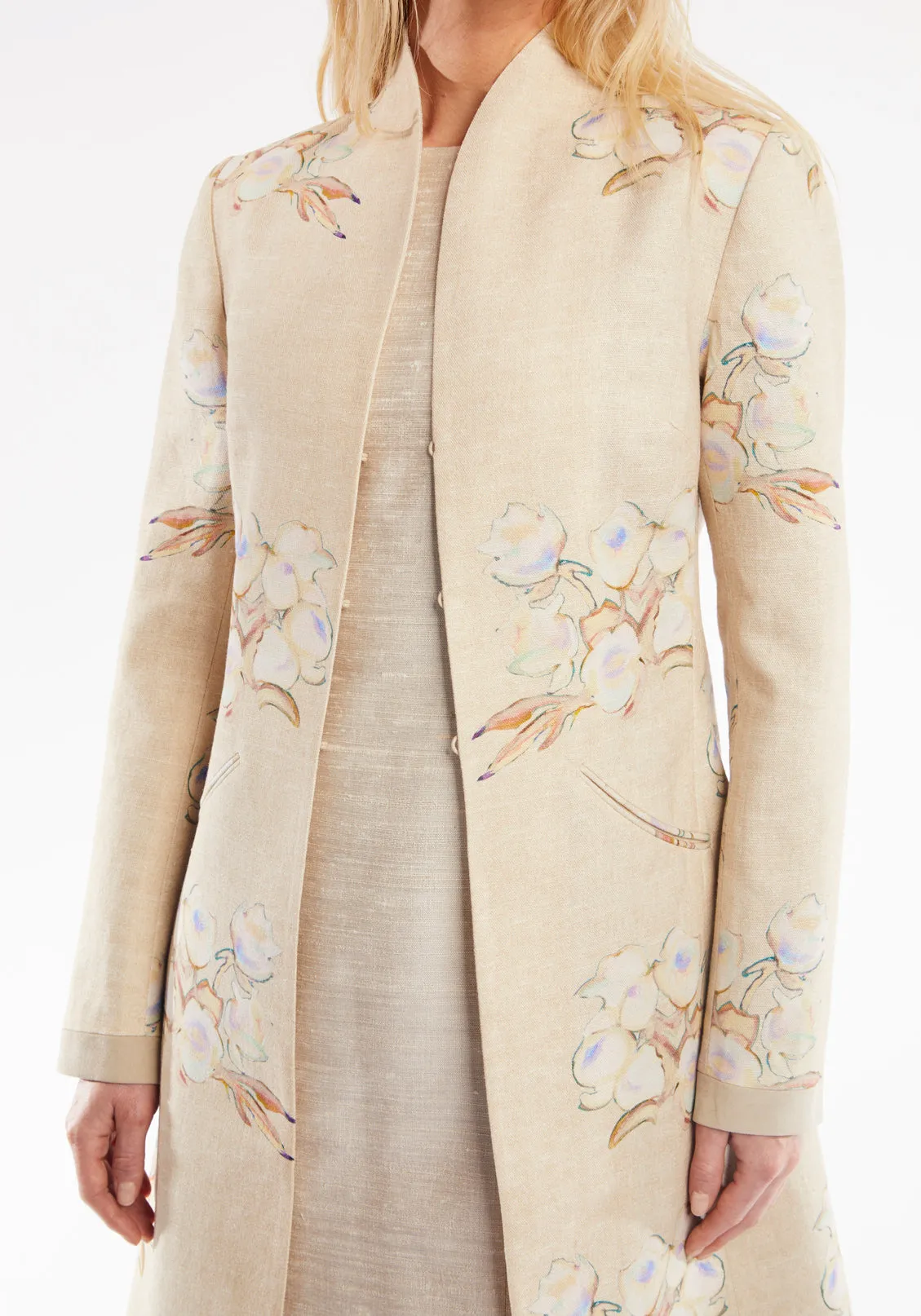 Libby Coat | Jean Oyster Floral Linen