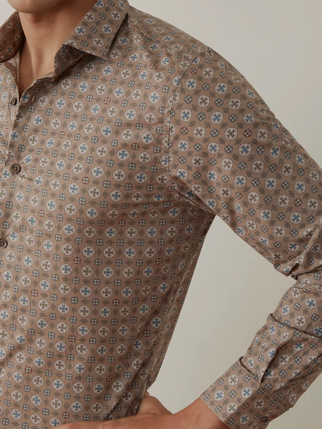 Light Brown Printed Cotton Shirt