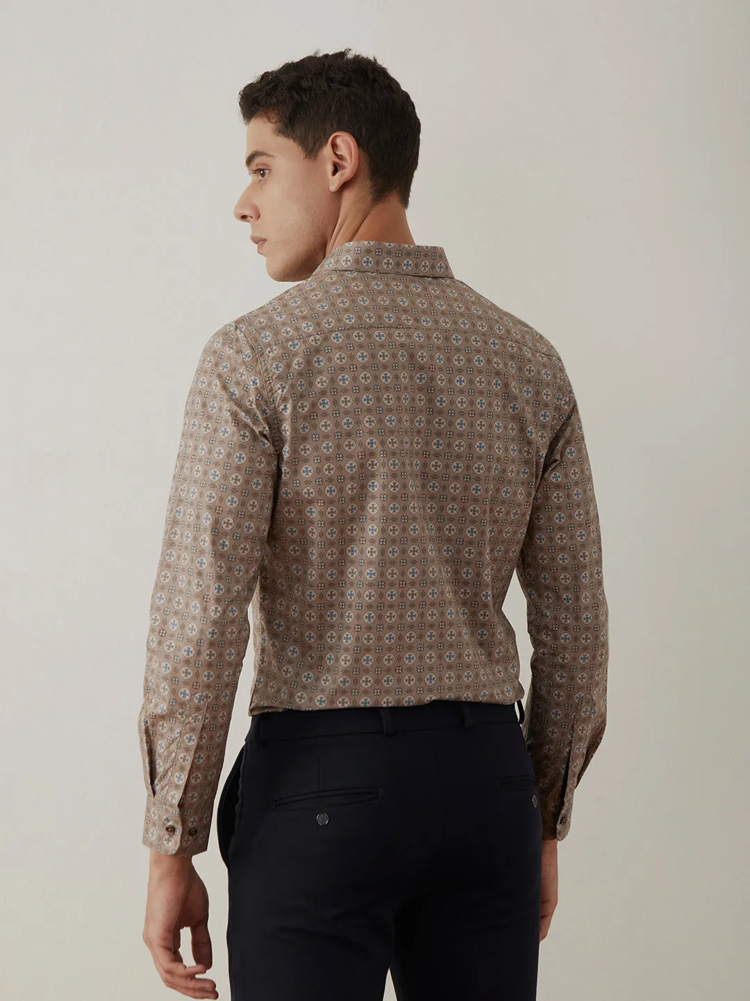 Light Brown Printed Cotton Shirt