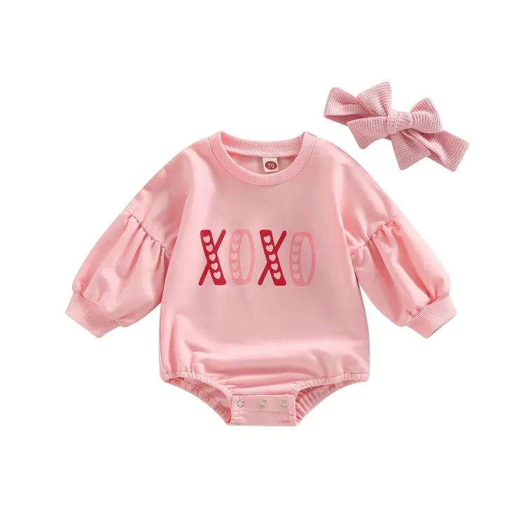 Long Sleeve Pink Hearts Valentines Baby Bodysuit