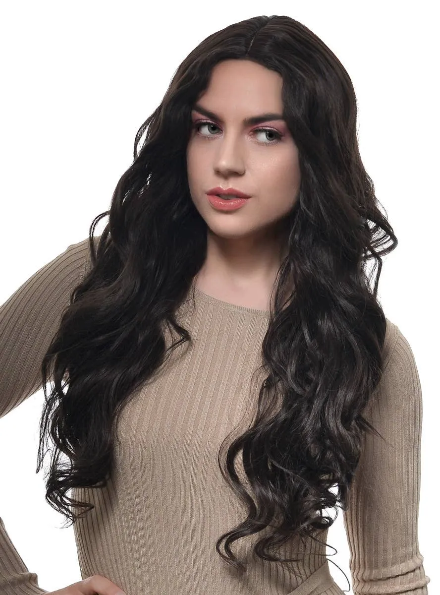 Long Wavy Dark Chestnut Brown Lace Part Fashion Wig