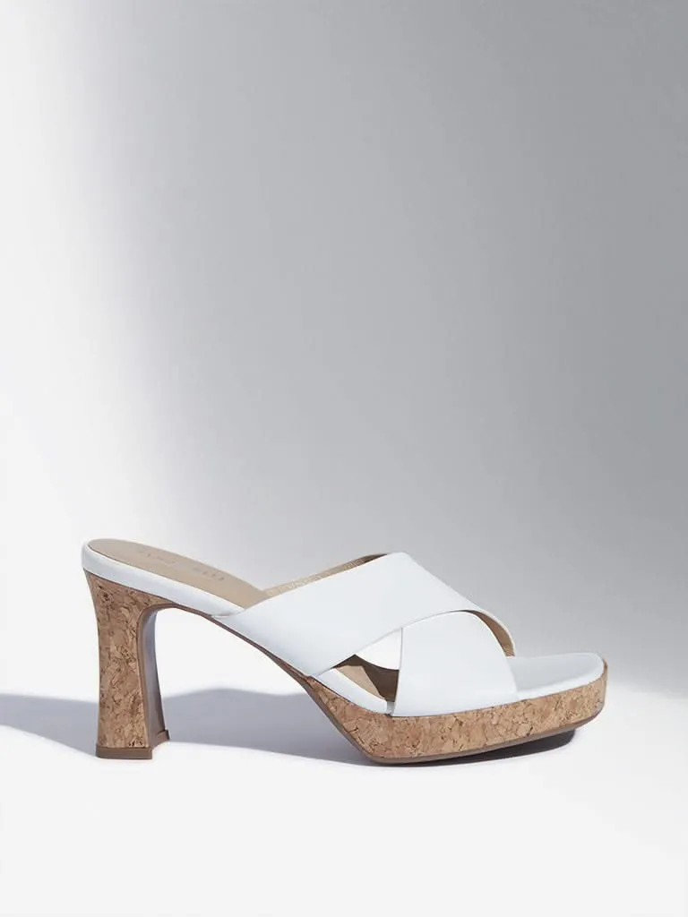 LUNA BLU White Criss-Cross Design Block Sandals