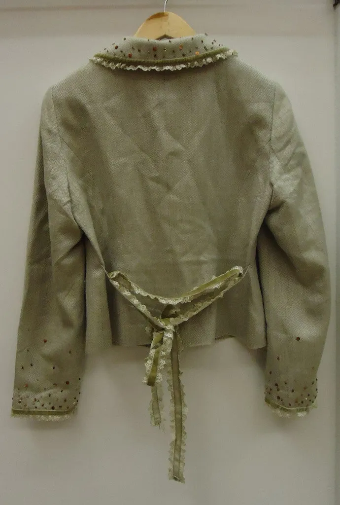 Mac & Jac Coat Acrylic Female Adult 12 Beige/White Herringbone/Lace/Beads 79-59mj -- New No Tags