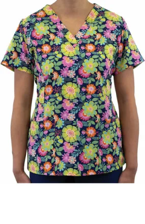 Maevn Women's V-Neck Print Scrub Top 1767 ANTQ Antique Floral <br> Sizes XS to 3XL