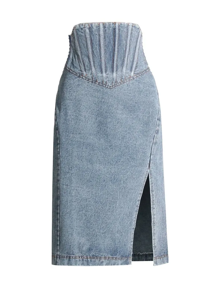 Makena Scallop Waist Denim Skirt