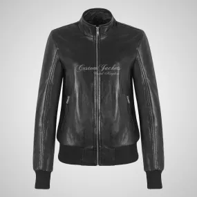 MALICE Ladies Black Bomber Leather Jacket