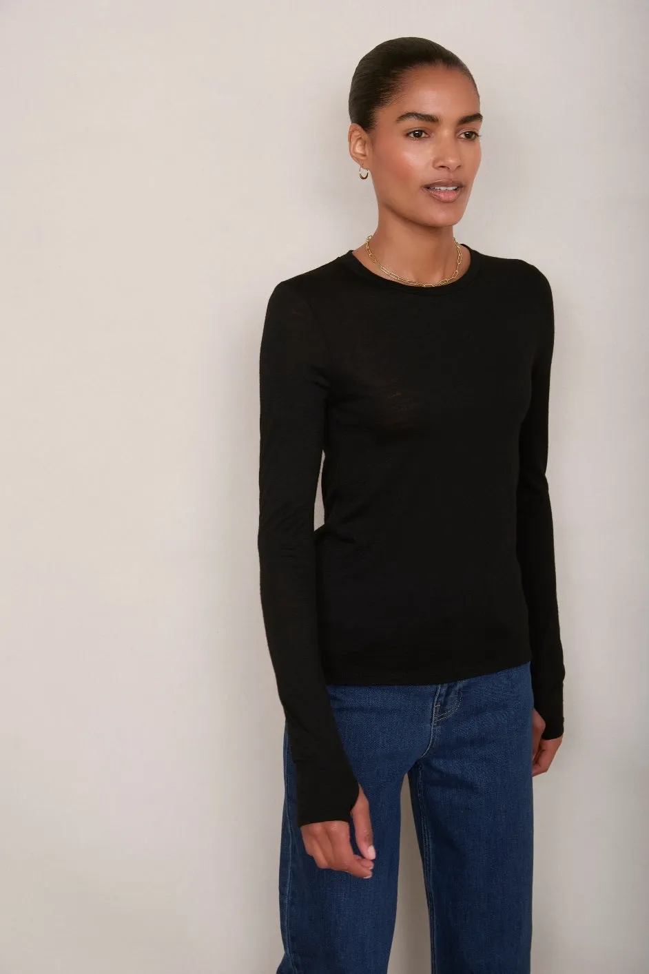 Marnie Merino Long Sleeve Top - Black