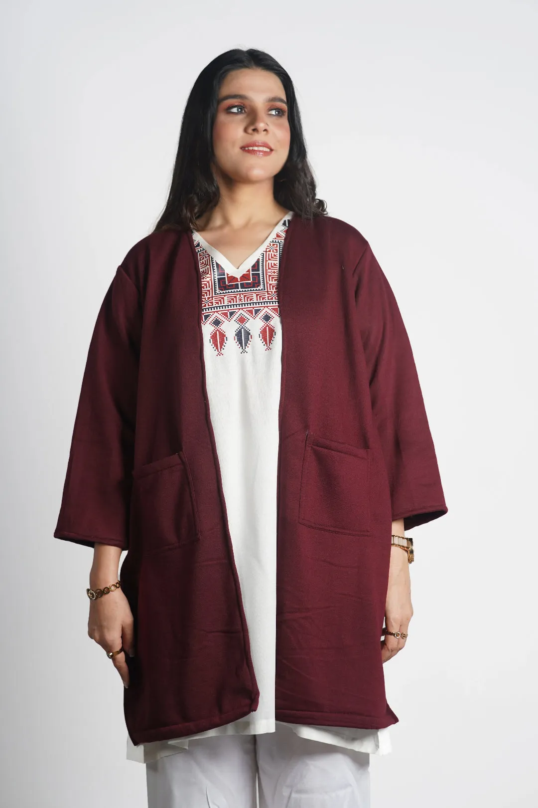 Maroon Longline Shrug - Solid