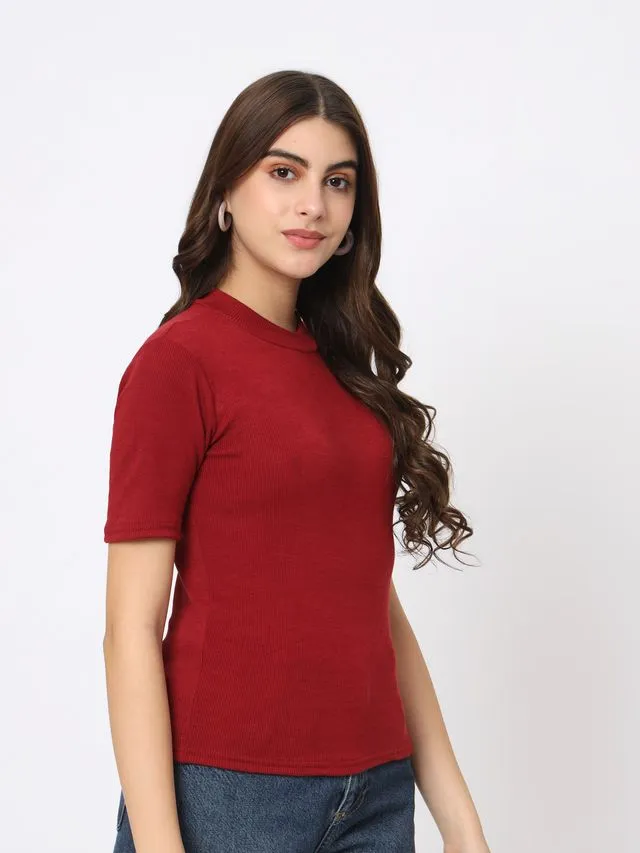 Maroon Solid Round Neck Regular Top