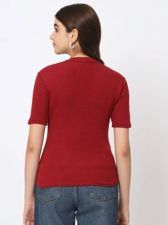 Maroon Solid Round Neck Regular Top