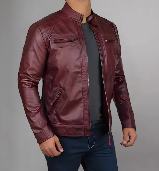 Men Genuine Distressed Leather Biker Jacket