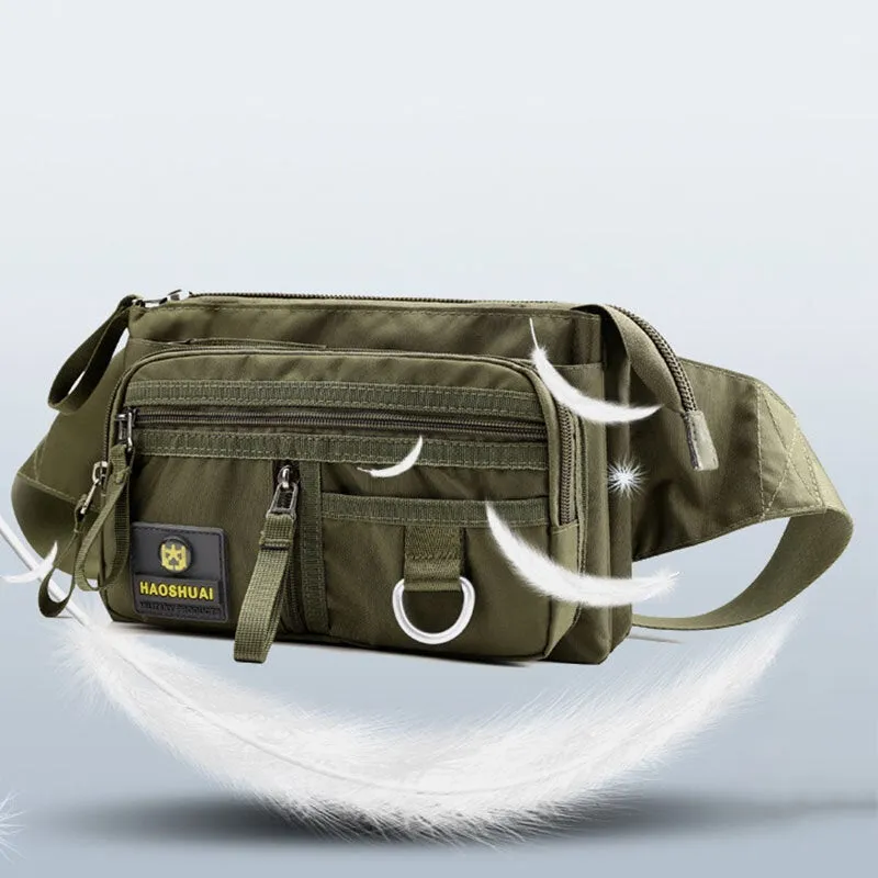 Men Nylon Multi-layer Large Capacity Chest Bag Multi-pocket Anti-theft Waist Bag Crossbody Shoulder