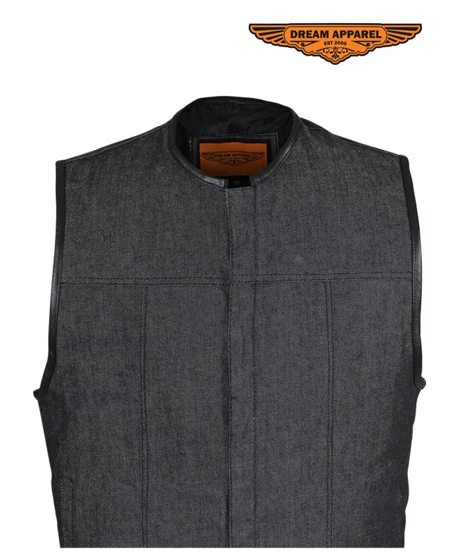 Men's Black Denim Motorcycle Club Vest