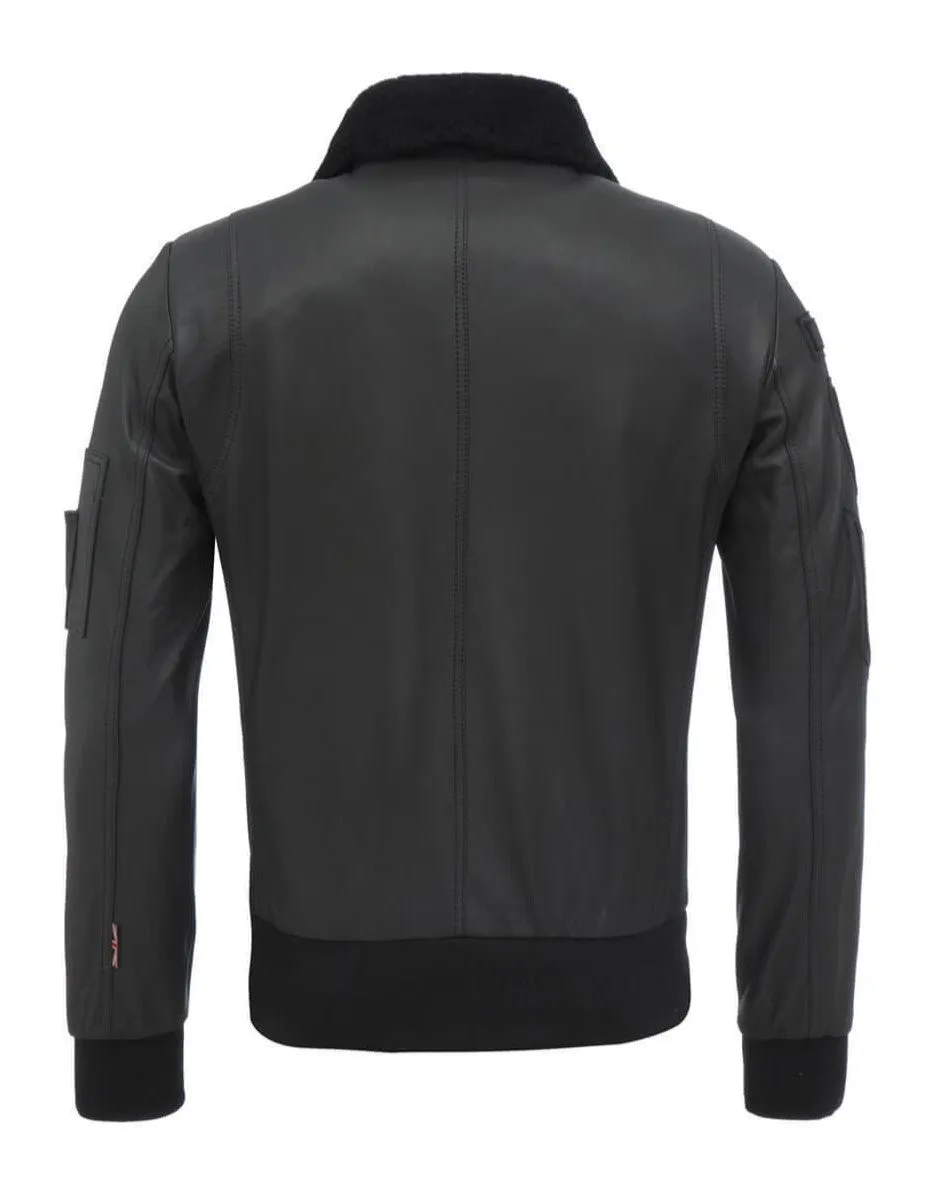 Men's Black Leather Urban Bomber Jacket MZ05