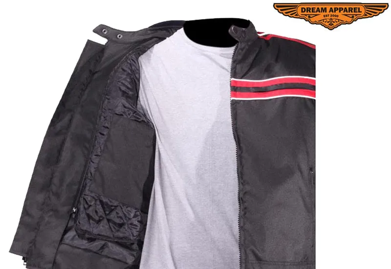 Men's Black Lightweight Textile Jacket W/ Red Striped Design