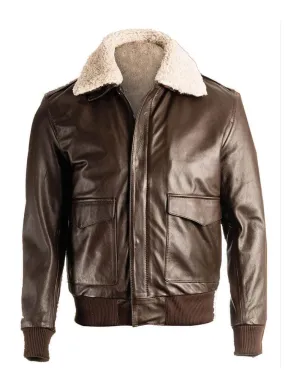 Men's Brown Pilot Shearling Bomber Leather Jacket