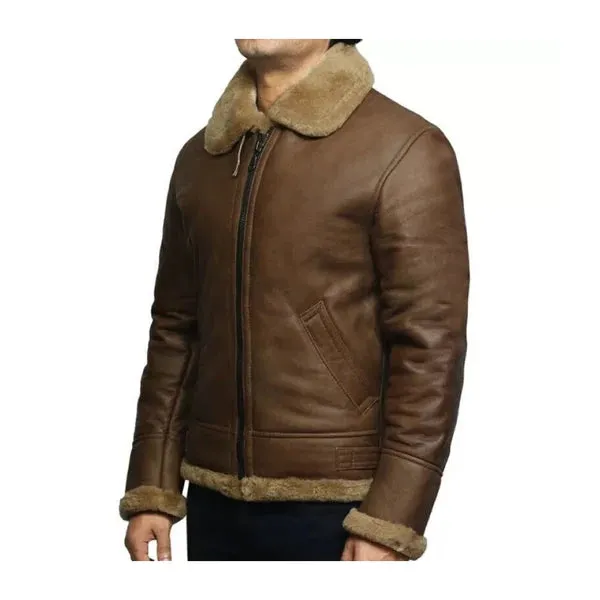 Men's Brown Vintage Faux Shearling Bomber Leather Jacket