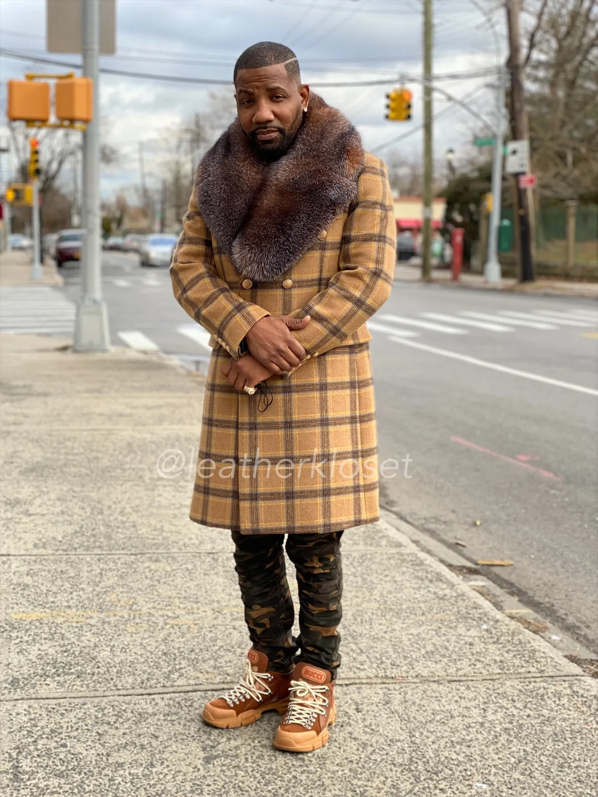 Men's Cashmere Trench Coat With Fox Collar [Tan/Brown]