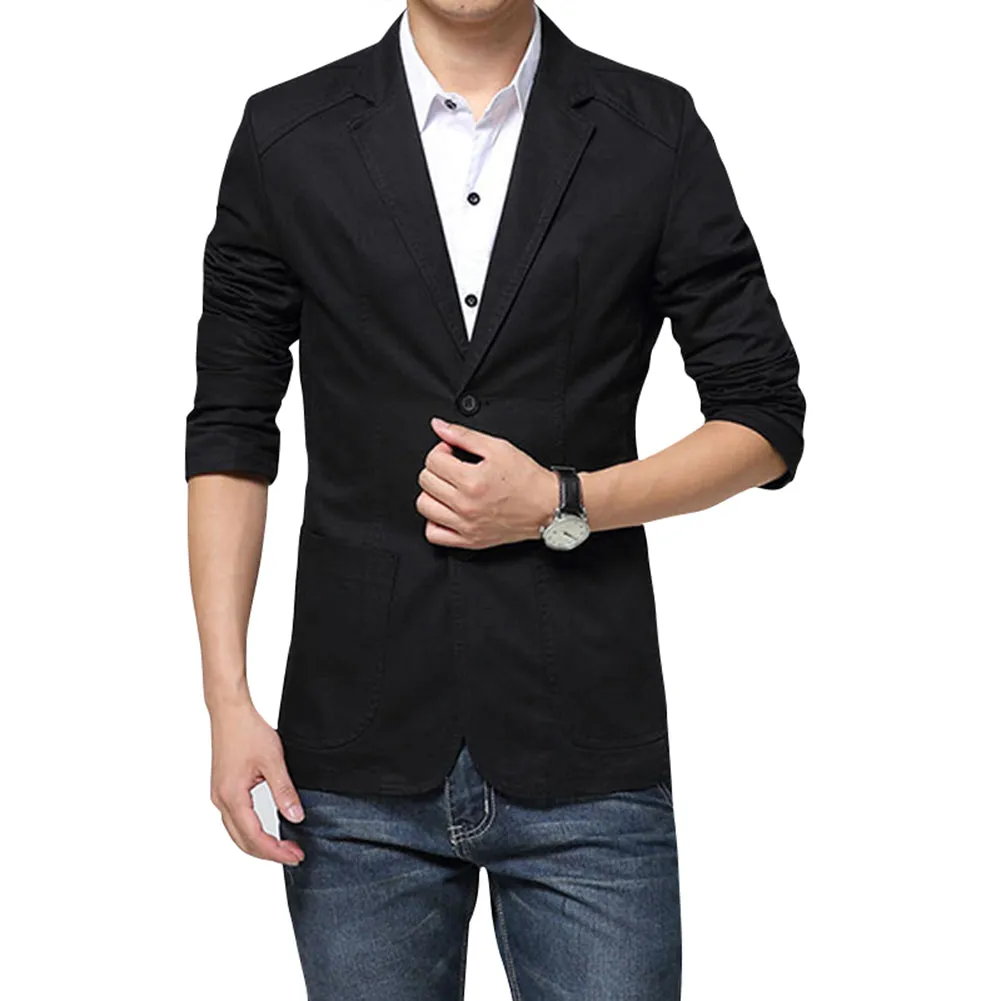 Mens Casual 2 Buttons Slim Fit Jacket Sport Coat Black