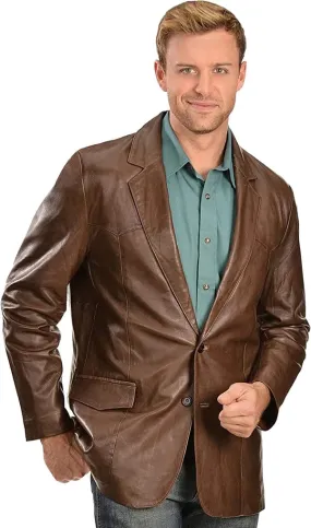 Men’s Classic Two Button Lambskin Brown Leather Blazer TB032