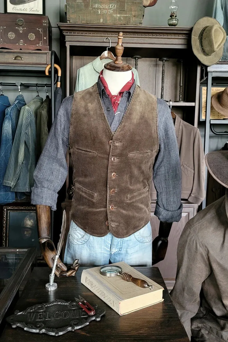 Men's Corduroy Slim Fit V-neck Safari Style Vest