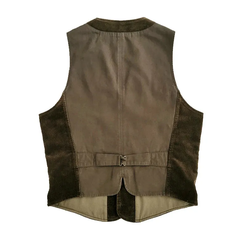 Men's Corduroy Slim Fit V-neck Safari Style Vest