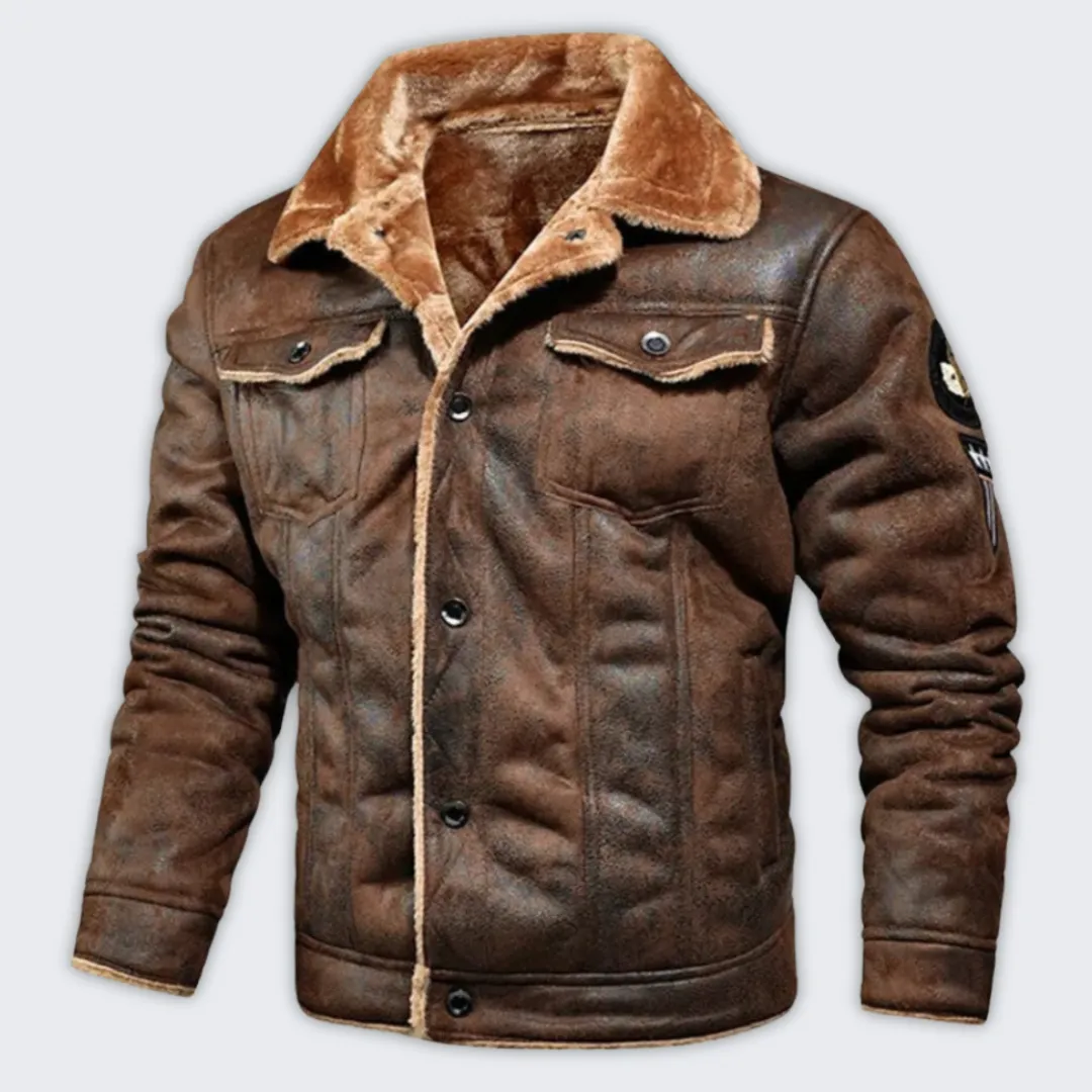 Men's Fleece-Lined Leather Jacket - Stylish Winter Essential