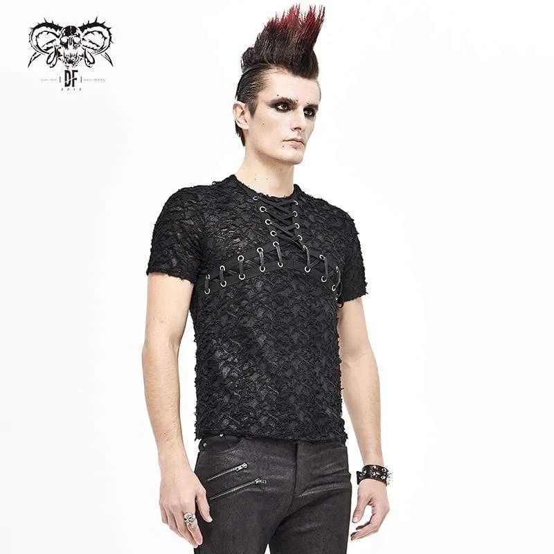 Men's Gothic Lace-Up Lace Short Sleeved Shirts